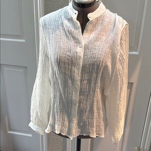 Zara White Long Sleeve Mandarin Collar Blouse